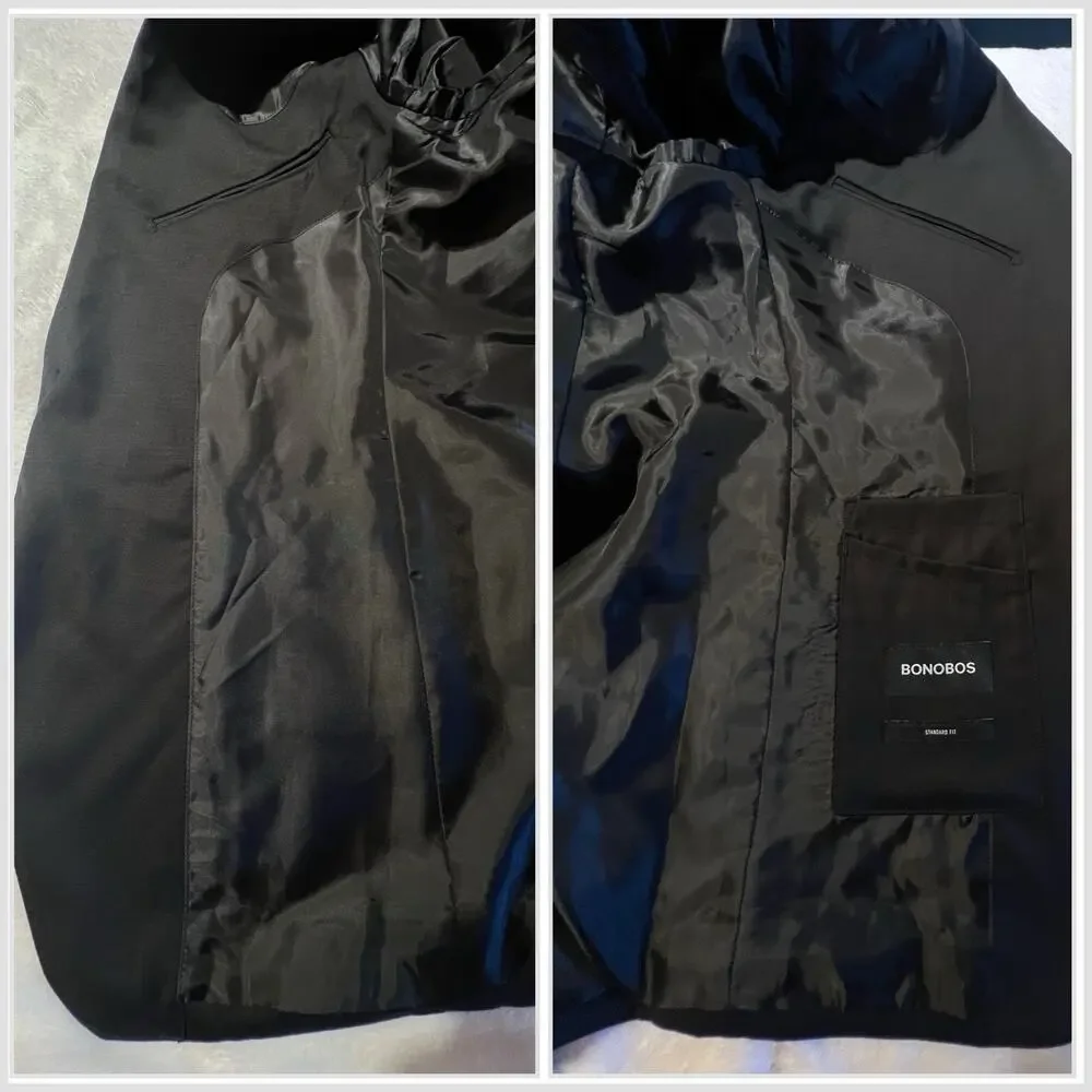 Bonobos Jetsetter Black Suit 36R 29x30 Standard Fit Wool Stretch NWOT